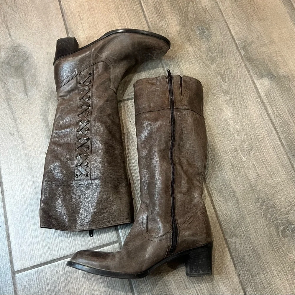 Vtg Eddie Bauer Brown Genuine Leather Full Zip Knee High Boots Italy Made US  8